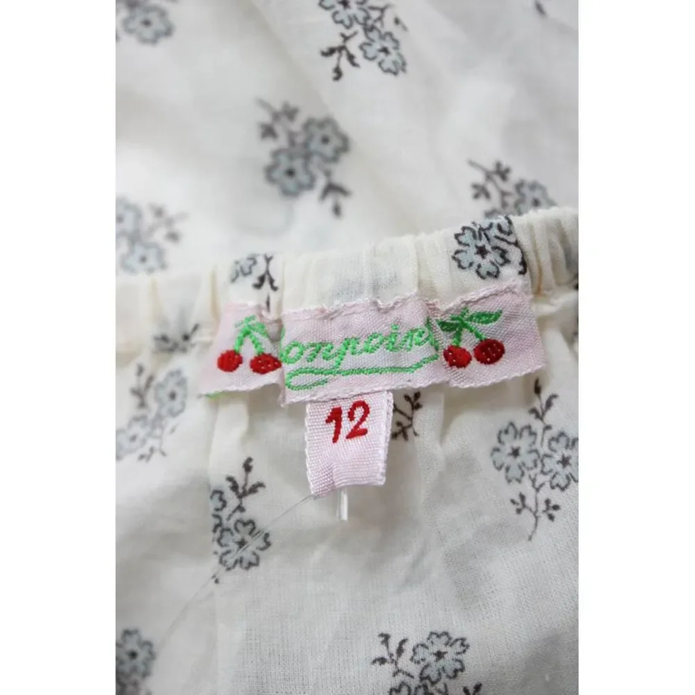 Bonpoint Girls Elastic Waistband Floral Printed Bottoms White Brown Size 12M